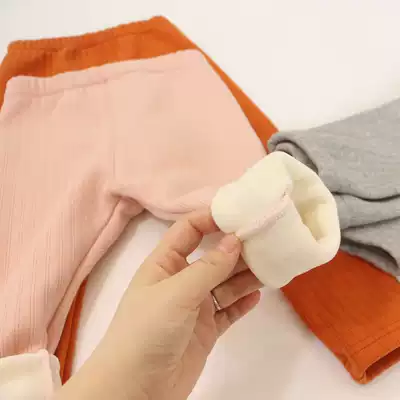 Female baby autumn and winter knitted and velvet underwear can be worn outside 0-1-3 years old male and female children thick winter trousers
