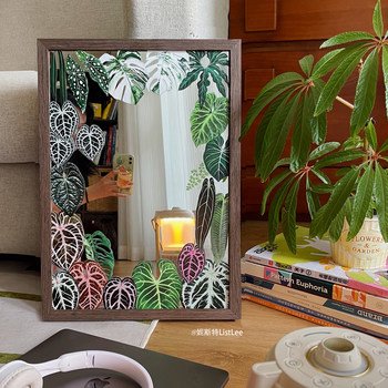 Tropical rainforest | hot planted mirror painting solid wood frame glass mirror living room modern decorative painting art cosmetic mirror
