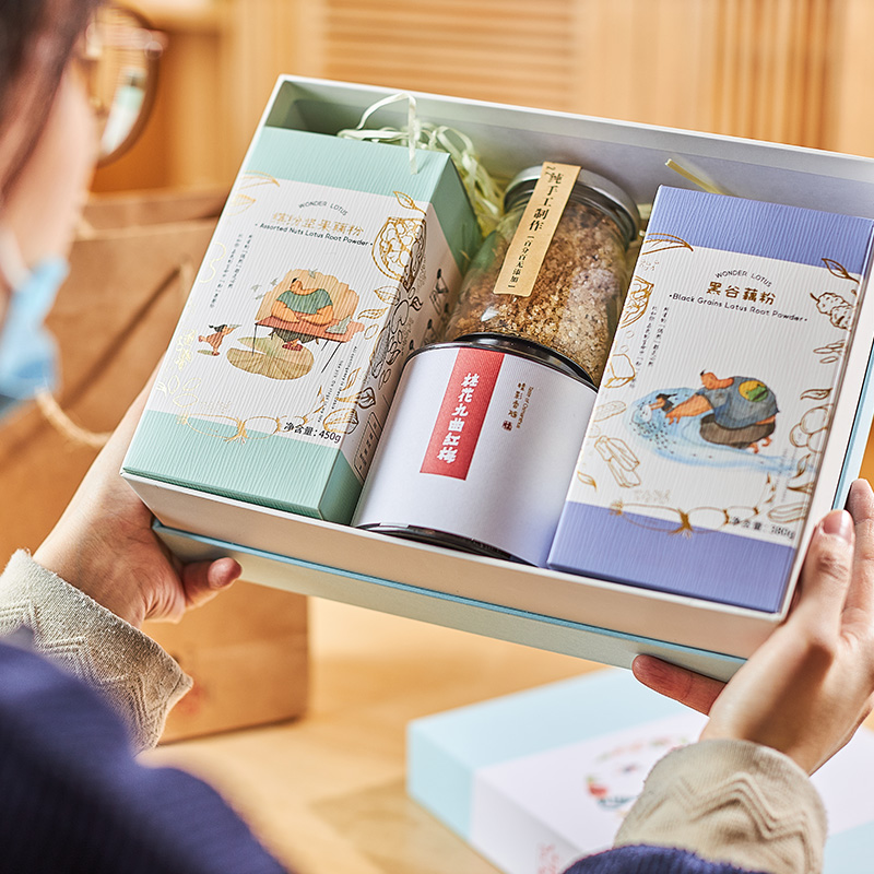 (courtesy kit) Hand-cut lotus root powder Sanxiang Longjing Ice sugar osmanthus cloth bag Osmanthus Tea Gift Box in Osmanthus Tea Gift Box-Taobao