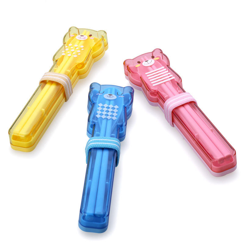 Carol's Bear cutlery three-piece set Chopsticks spoon fork Travel portable cartoon cutlery set for students