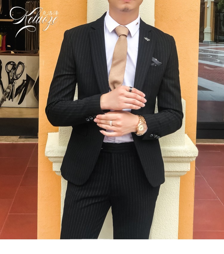 2018 mới phù hợp với sọc phù hợp với nam phiên bản Hàn Quốc của một khóa Slim cao cấp nhỏ phù hợp với Anh hai mảnh quần âu