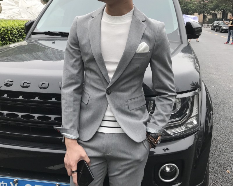Xuân 2018 tên tuổi lớn vải cao cấp đơn giản phiên bản Hàn Quốc của bộ đồ nhỏ tự trồng phù hợp với bộ đồ thời trang nam quần tây nam