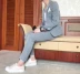 2018 mới đơn giản màu đơn sắc phiên bản Hàn Quốc của bộ đồ bình thường phù hợp với nam triều thời trang Slim British hai bộ 3 màu áo khoác nam Suit phù hợp