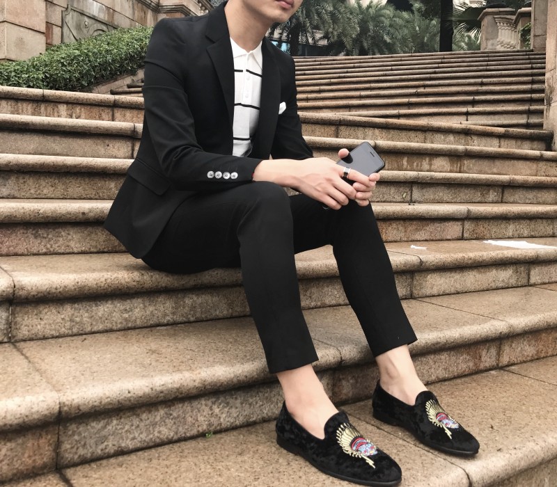 Xuân 2018 tên tuổi lớn vải cao cấp đơn giản phiên bản Hàn Quốc của bộ đồ nhỏ tự trồng phù hợp với bộ đồ thời trang nam quần tây nam