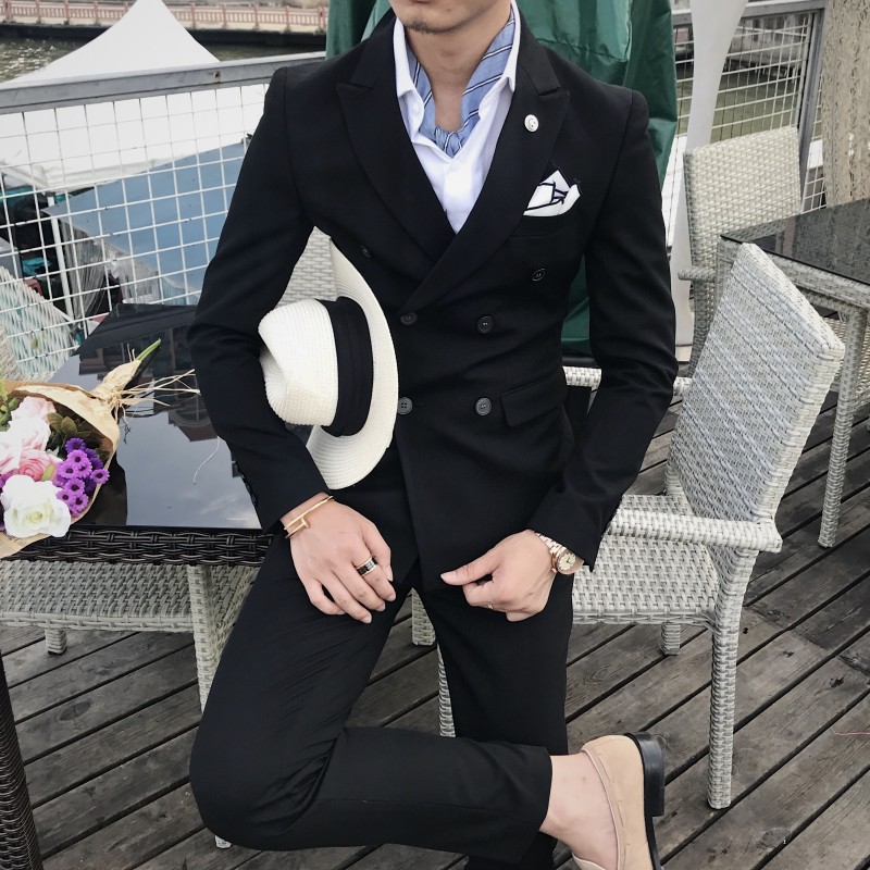 Mùa thu 2018 Hàn Quốc đơn giản màu rắn đôi phù hợp với bộ đồ mỏng phù hợp với nam thời trang giản dị nhỏ phù hợp đồ vest nam