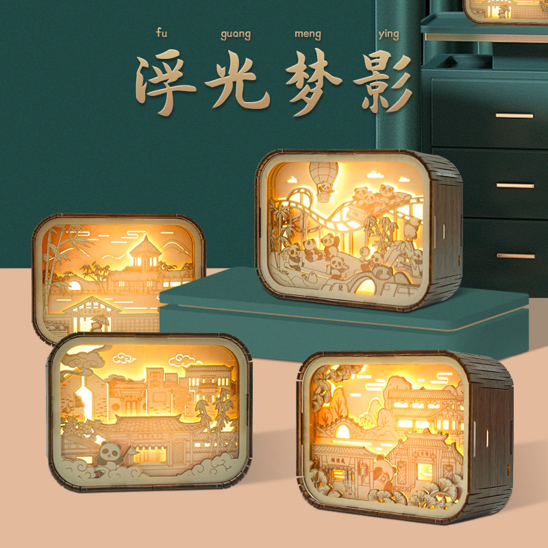 Qingchuan to Things Creative Design Chengdu Scenery Small Night Light Bedroom Pendulum with soft light No Spurs eye Touch accompanied sleeping lamp