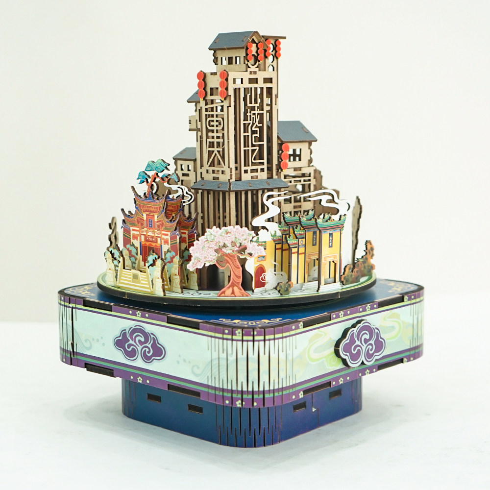 Light Rotation ) City Series - Mountain City Memory DIY Music Box Spicy Chongqing Creative Memory with Handing Gift