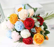 Single-branch European-style 3-headed foreign peony placing decoration flower forest wedding celebration series pink Atlantic rose silk flowers