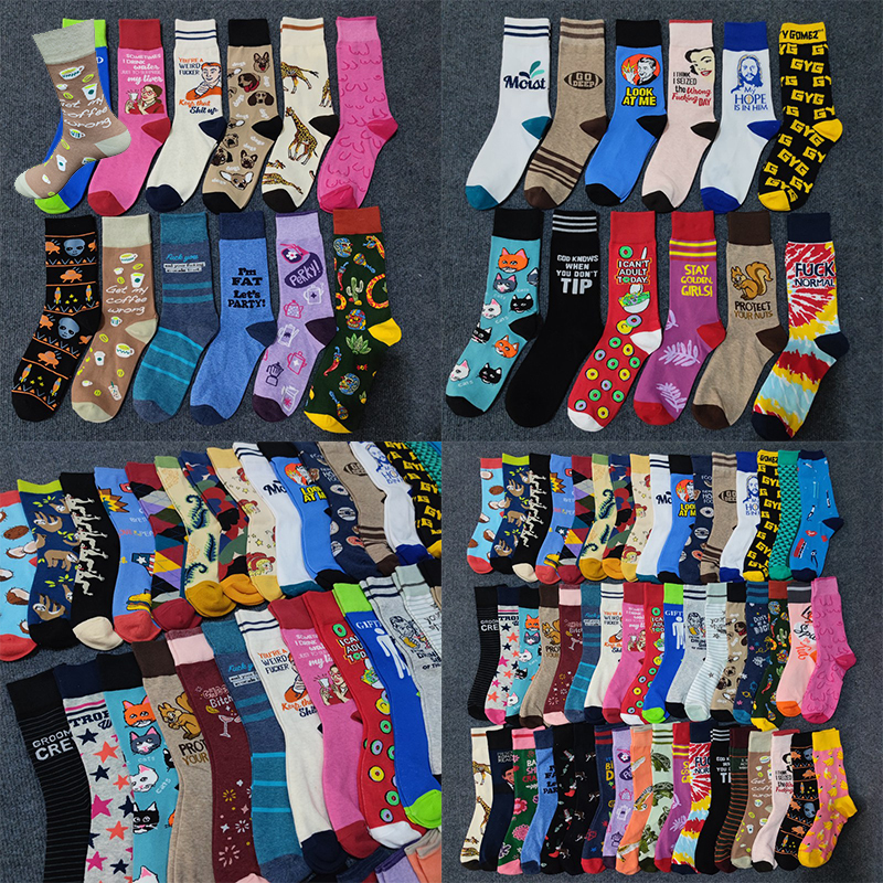 10 Pairs of Men's High-Tube Pure Cotton Sports Socks with Cartoon Anime Designs, Breathable and Sweat-Absorbent Socks, Premium Socks with Free Shipping