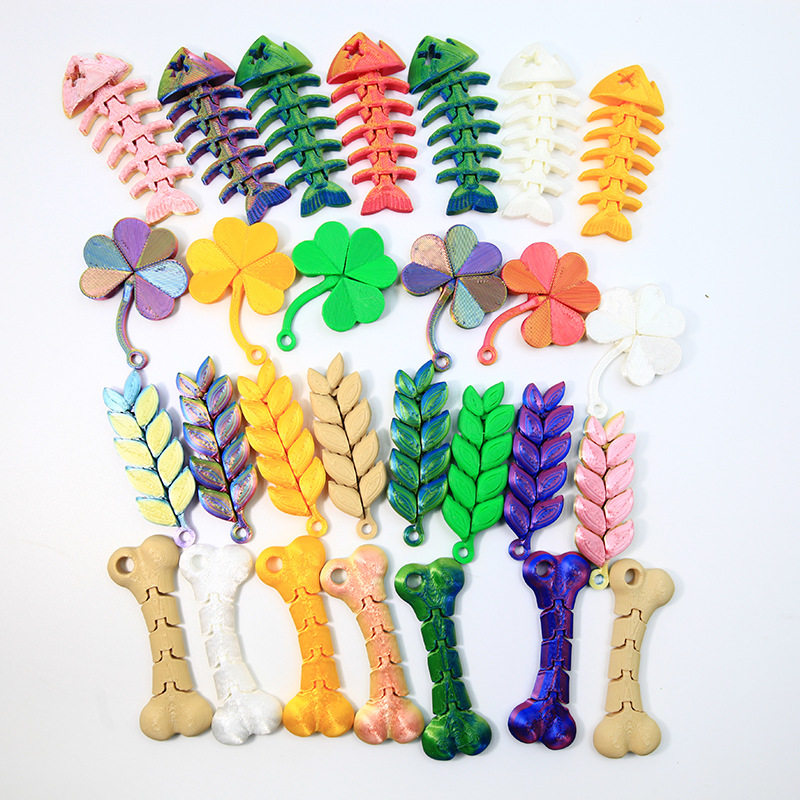 3D printed bone four-leaf clover fish bone pendant three-dimensional children's creative toy joint movable ornament gift gift