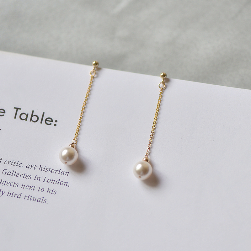 Wild style simple temperament Wild 14K gold round face long version ins cold wind Sterling silver pearl earring ear clip