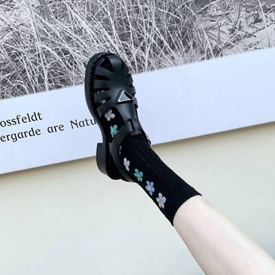InkingPot Peng Jie's triangular label thick-soled height-increasing woven Roman sandals for women with hollowed-out toe straps and one-strap straps
