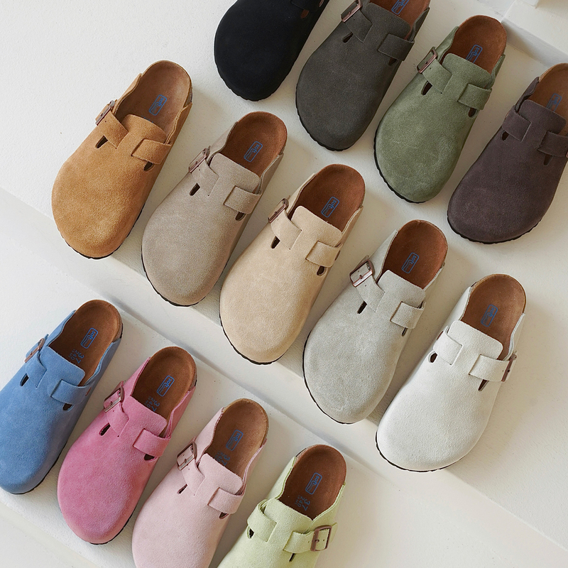 Inkingpot Pengjie Super Complete 13-Color Collection~ Round Toe Genuine Leather Buckle Strap Casual Thick-Soled Birkenstock-Style Women's Half-Slipper Sandals
