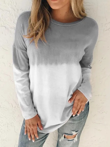 women's printed tie-dye gradient long-sleeved round neck T-shirt sweater NSYF1843