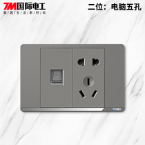 International Electrician 118 Type Switch Socket Panel Wall Home Concealed Grey Two Single Computer Five Holes Socket