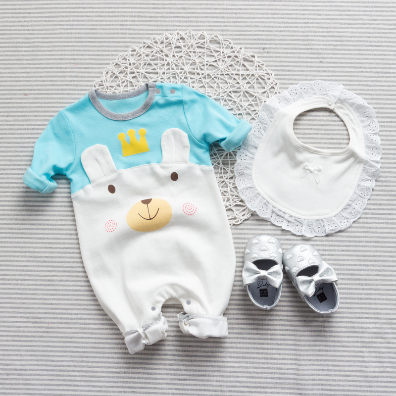 Bé onesies mùa xuân và mùa hè bông nam giới và phụ nữ bé công chúa lá sen ren quần áo trăng tròn trăm ngày rượu vang đỏ áo choàng