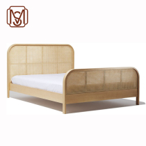 B&B solid wood rattan bed Japanese style single and double simple modern log Nordic hotel fashion bed hotel floor bed