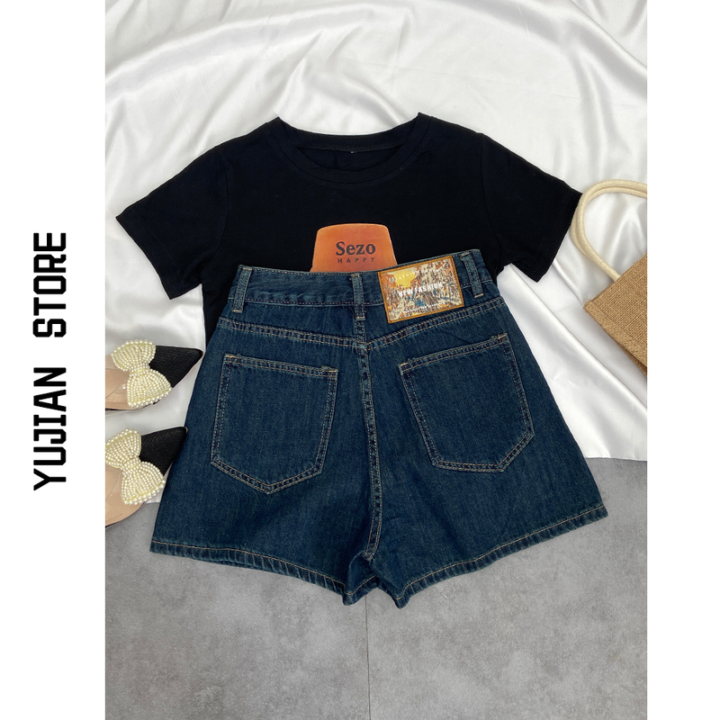 Dark Blue High-Waisted Denim Shorts for Women, Summer Thin Style 2026, New Loose Fit, Slimming A-Line Design, Niche Hot Pants