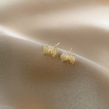 Diamond bow earrings women's summer 2022 new trendy simple and small earrings temperament fashion high-end earrings women