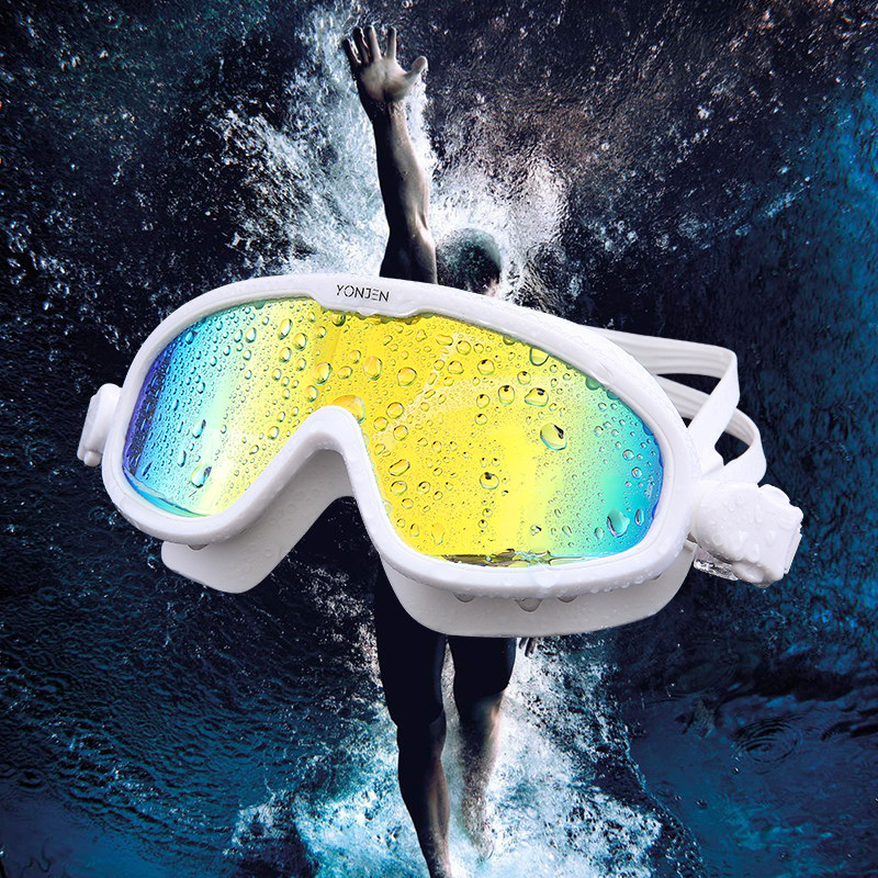 Send anti-fog agent large frame goggles goggles HD sealed anti-fog colorful reflective fashion swimming glasses
