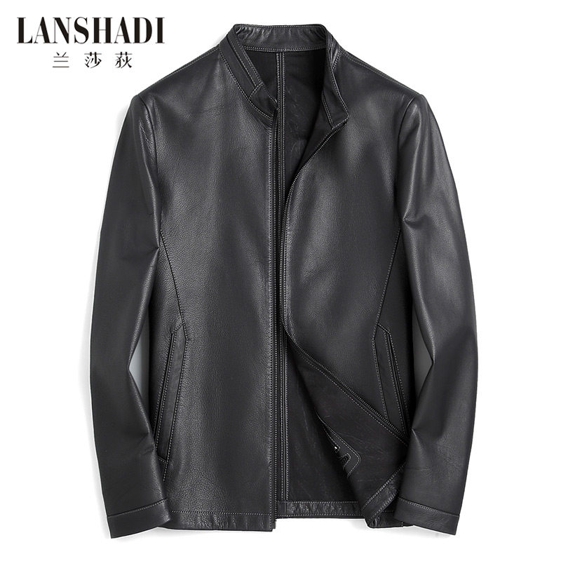 High-end men's leather jacket men's genuine leather 2020 new imported calfskin short stand collar slim leather jacket Haining leather jacket