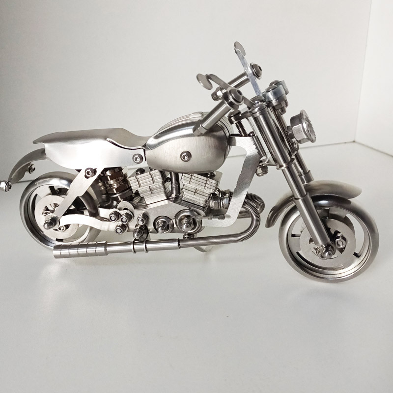 Creative Stainless Steel Hand-Assembled Finished Motorcycle Model, Alloy Crafts, Home Furnishings, Toys and Gifts