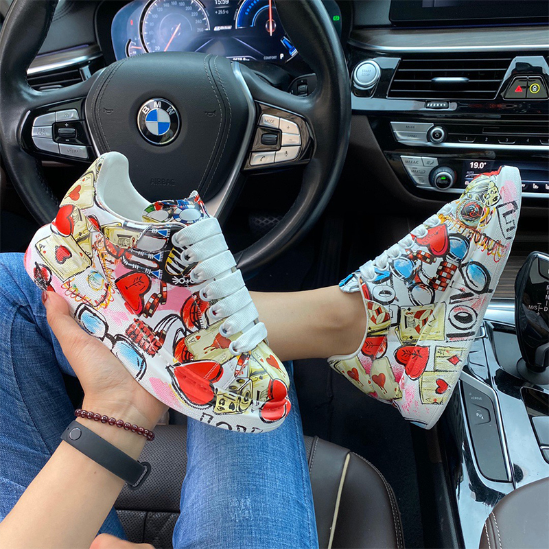 Trendy European Men's Shoes New Camouflage Graffiti Low-Top Platform Thick-Soled Shoes Sports Casual Couple Height-Increasing Shoes for Women