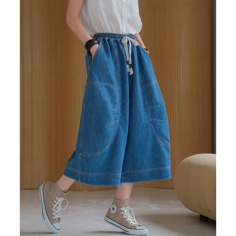 Hemp Cotton Twill Denim Enzyme Wash Vintage Denim Slimming Cropped Jeans【Free to the Wind】