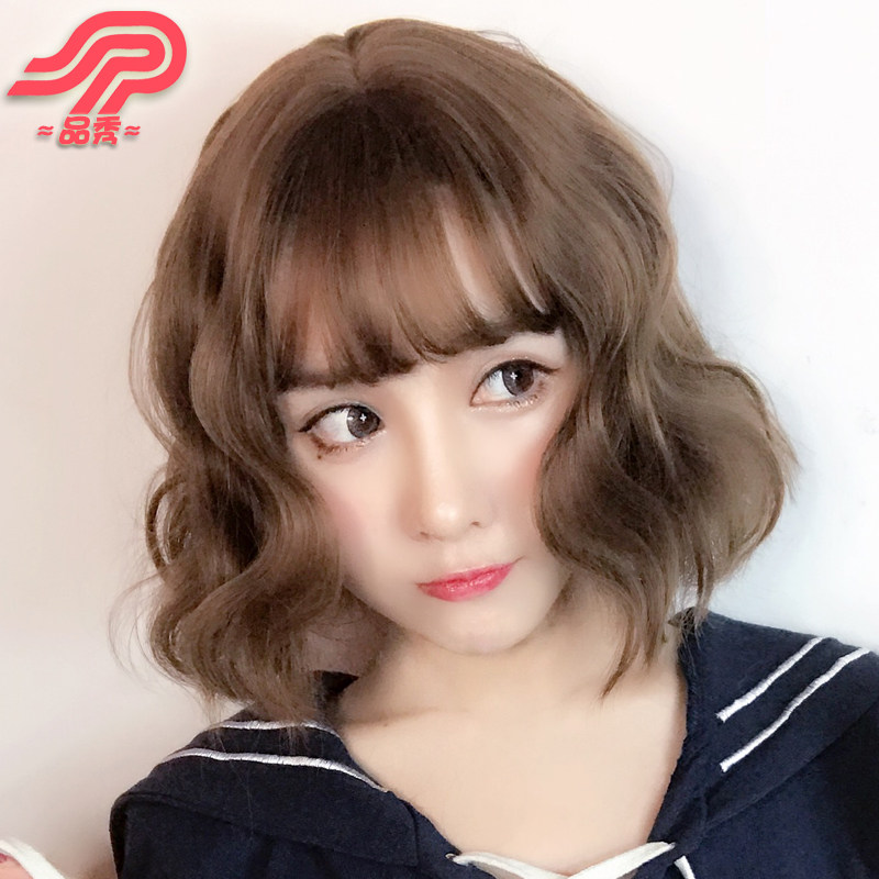 Pin show wig female short hair fluffy face clavicle natural Korean air bangs short curly hair bobo head grandma ash