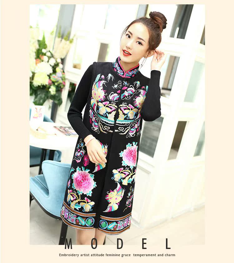 Mùa đông 2016 mới retro của phụ nữ gió quốc gia công việc nặng nề thêu kích thước lớn len len áo khoác dài - Trung bình và dài Coat áo măng tô nữ