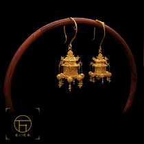 Wanbao de ancient method handmade silk inlaid Palace Lamp tired silk hollow silver gold-plated fixed 24K18K Golden Earrings