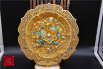 Wan Bao De silk inlay point cuit hollow Pearl turquoise enamel plate pure handmade 925 silver gift