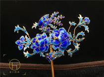 Wanbaode 925 Silver Silk Inlay Enamel Color Burning Blue Palace Retro Qing Style Hairpin Headwear Tian Zi