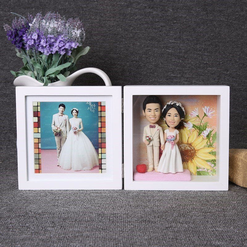 Rice art pottery three-dimensional photo frame soft pottery doll doll wax image photo wedding commemorative gift clay man real person customization