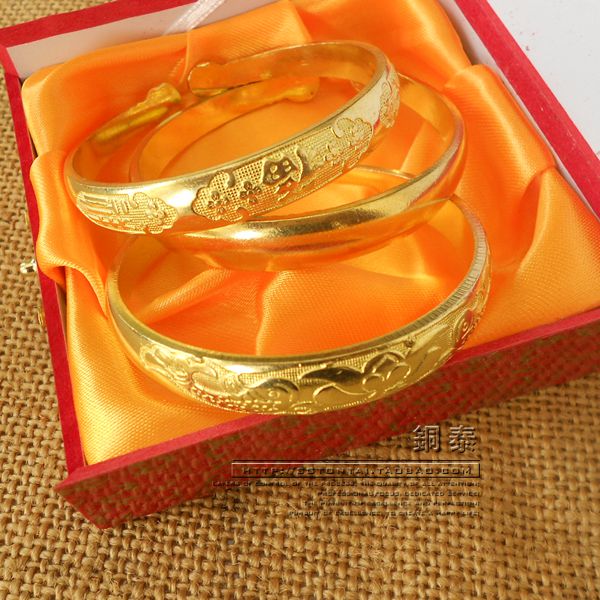 Yi nam giới và phụ nữ tinh khiết brass bracelet đồng nguyên chất vòng đeo tay đồng vòng đeo tay đầu tròn brass bracelet handmade dày