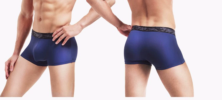 Mùa hè lụa siêu mỏng lụa đồ lót nam boxer thoáng khí gợi cảm trong suốt lụa bốn góc quần short không dấu vết