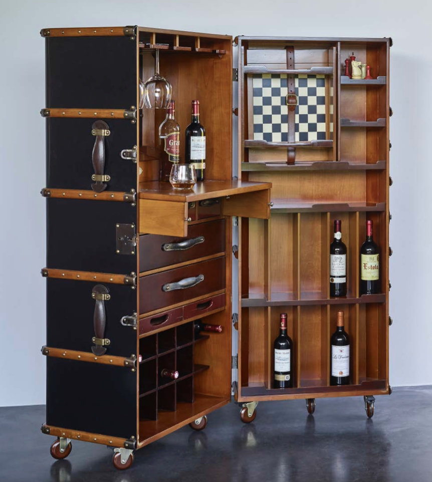 Netherlands Authentic Models Retro Solid Wood Leather Case Mini Bar Removable Folding Tall Wine Cabinet