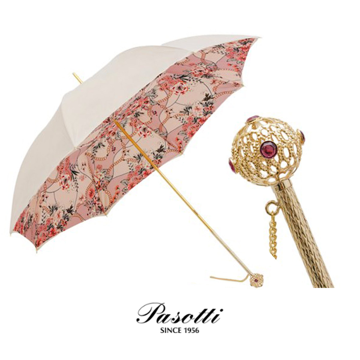 Pasotti Italian pink broken flower sunny umbrella double-layer gift powder gem ladies umbrella gift wedding