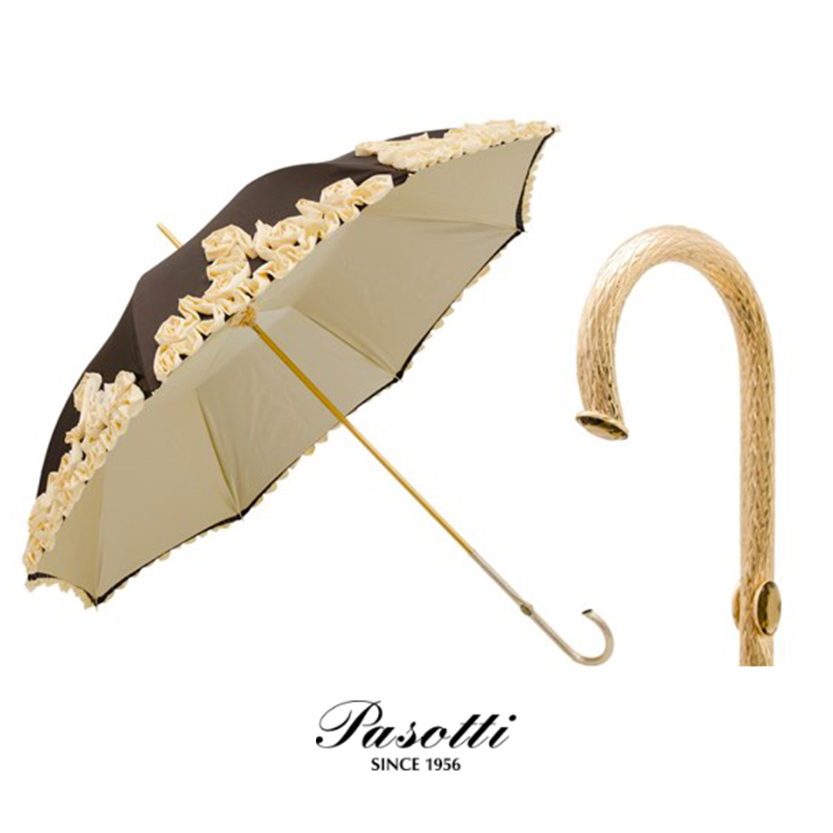 Pasotti Italy Clear Umbrellas Artisanal Umbrella Import Lady Gift Brown Solid Yellow Rose Crystal Gem 