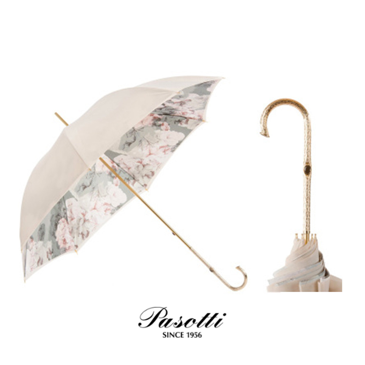 Italy imported Pasotti handmade umbrella white floral ivory ladies umbrella Pasotti gift