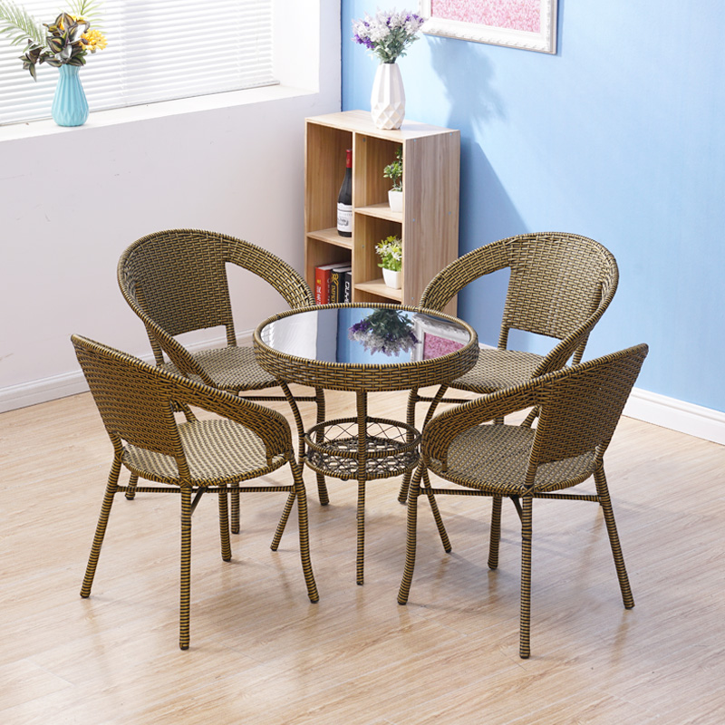 Rattan chair three-piece set home balcony small table and chair single leisure back chair outdoor Teng chair tea table and chair combination