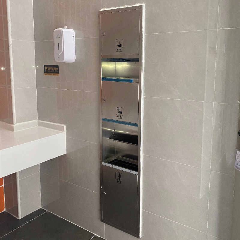 Stainless Steel Hand Towel Box with Hand Dryer, Trash Can, Three-In-One Embedded Toilet Paper Box Rack, Combined Tissue Box