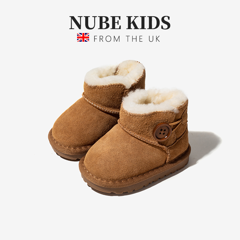 Genuine Leather Wool Kidsren's Cotton Shoes for Boys, Fleece-Lined Cotton Boots for Winter Warmth, New Sports Snow Boots for Girls and Babies