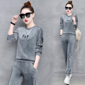 超柔金丝绒女士运动休闲套装 垂感柔软显瘦 套