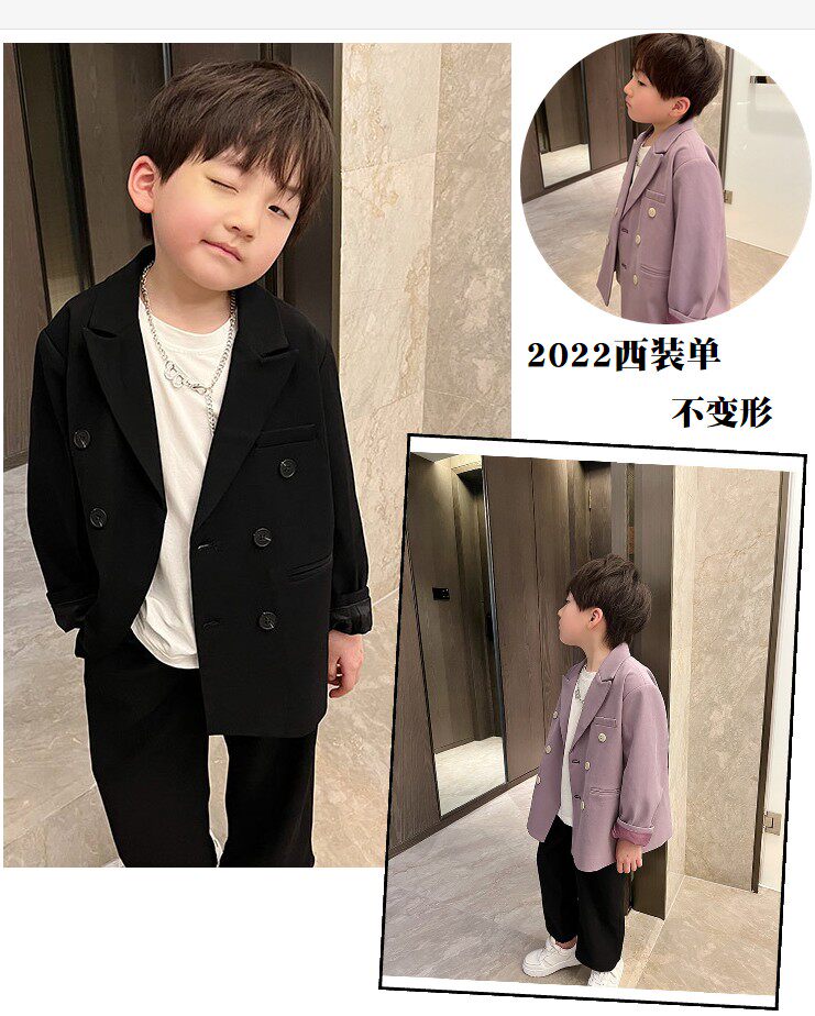 Boy Casual Suit Jacket Single Piece Black 2022 Spring Autumn New Children's Korean Version Foreign Pie Double Row Buttoned Little West Suit