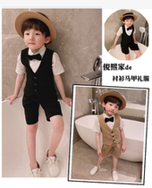 Boy suit 2022 Summer short sleeve white shirt waistcoat Three sets Inn Wind 61 Childrens Day Host Dress