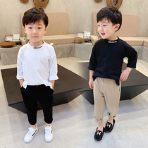 Boy black T-shirt long sleeve cotton 2020 Spring and Autumn children White foreign gas small children casual top round tide