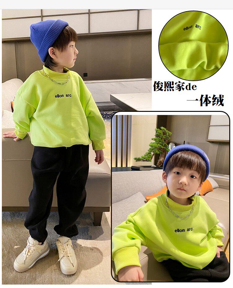 Boy plus jacket in 2021 new fluorescent green and collar children pure cotton pie pie tide