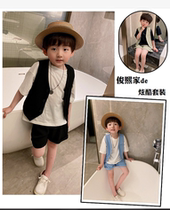 Boy Han Fan Chaoding summer clothing T-shirt horse chia short sleeve suit handsome and fashionable summer thin 2022 children Three sets