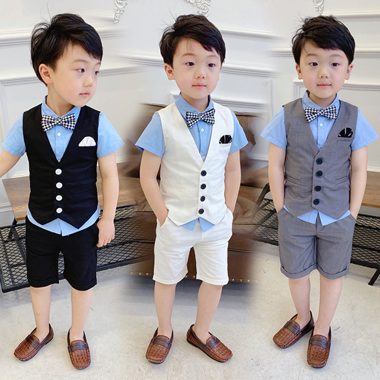 Children Gown Suit Shirt Short Sleeve Shorts Waistcoat Suit Boy 2021 Summer Korean version Host Playboy 61